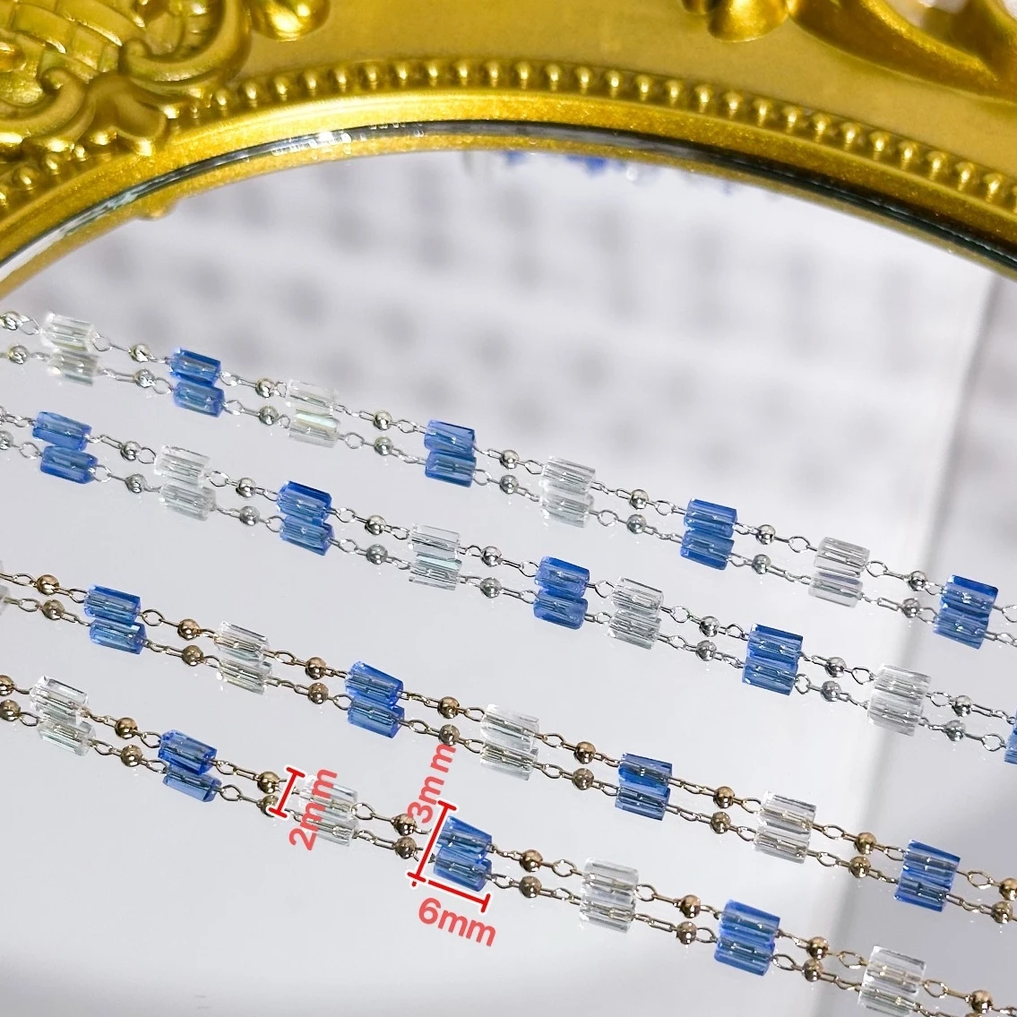 0,5 Meter/1 Meter Blaue Kristallrohr-Messingkette für Schmuckherstellung, Quastenketten in Großpackung für DIY-Halsketten, Armbänder, Choker und Stoffketten – Detail 2