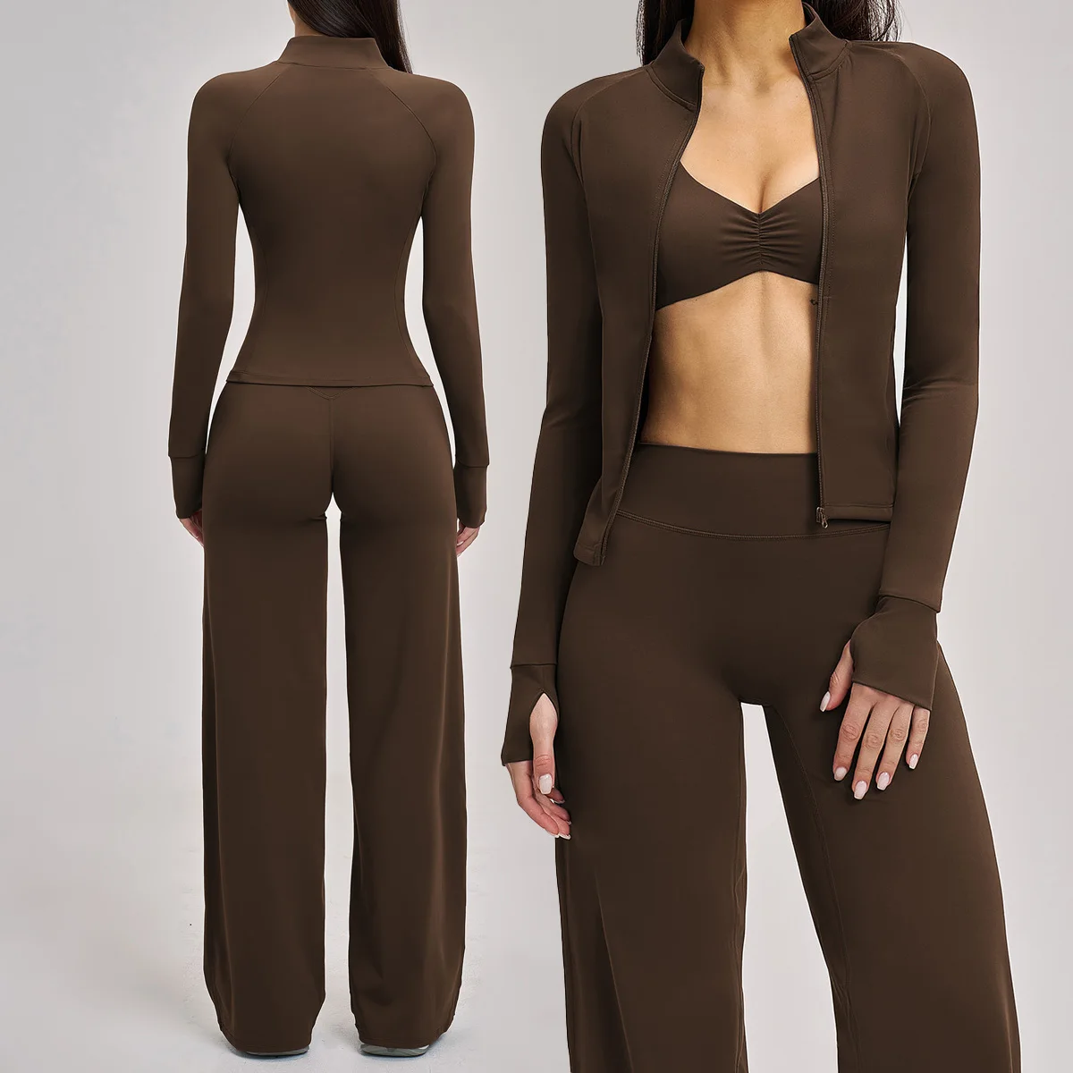 Women's 3 Piece Set Tracksuit Yoga Set Loose Casual Outdoor Long Sleeve Sportswear Gym Clothes Fitness Sports Bra Gym Workout