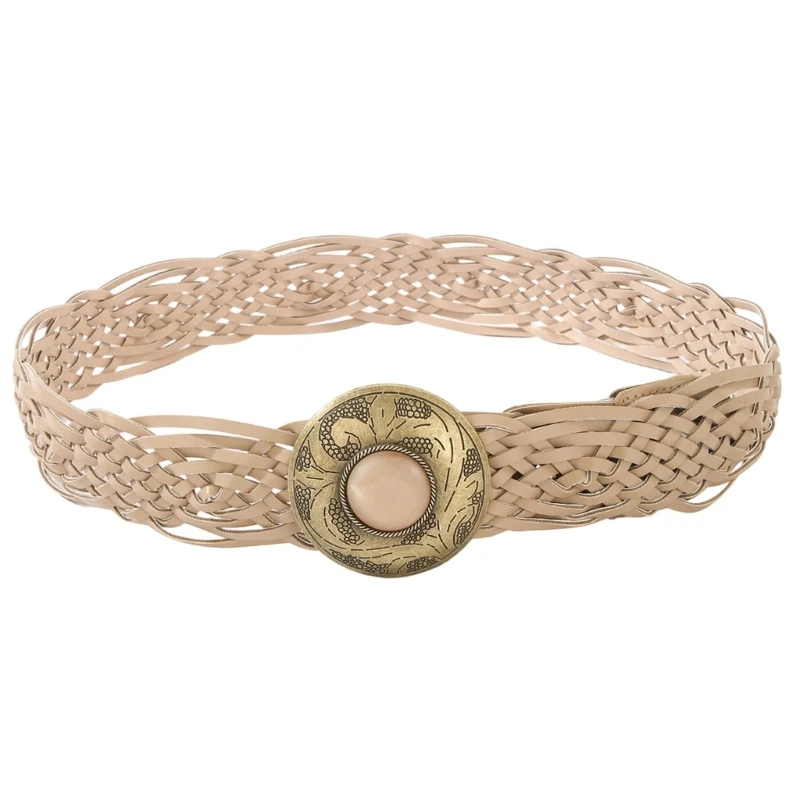 49MF Stretchable Belt Braided Embossed Clasp Waistband Optional Fast Release Waist Girdle For Casual And Formal Outfits