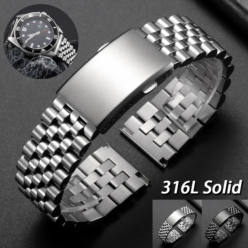 316L Solid Stainless Steel Watch Band 20/22mm Adjustable Metal Link Replacement Bracelet for Seiko for Rolex Folding Clasp Strap