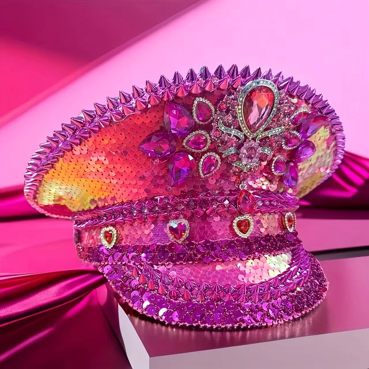 HongLuan rose Halloween Costume chapeau adulte, capitaine chapeaux strass pour Burning Man Festival femme, Cosplay femme accessoires