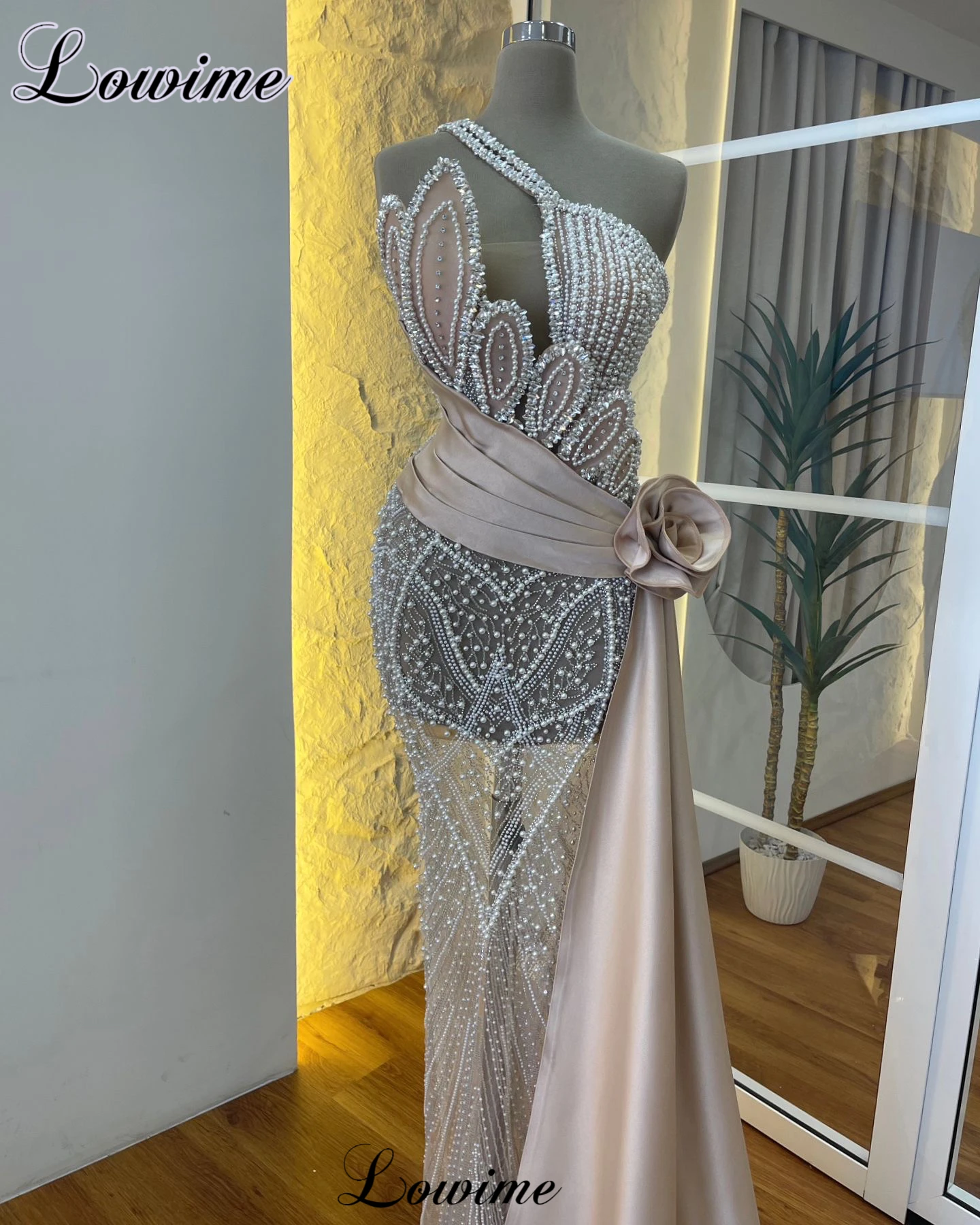 

HIgh Fashion Pearls Celebrity Dresses Mermaid One Shoulder Prom Party Dresses Robe Soirée Cocktail Dresses For Women Custom