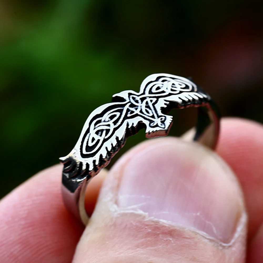 Simple Nordic Viking Celtic Knot Ring Men Women Fashion Punk Retro Odin Raven Ring Stainless Steel Amulet Jewelry Gift Wholesale