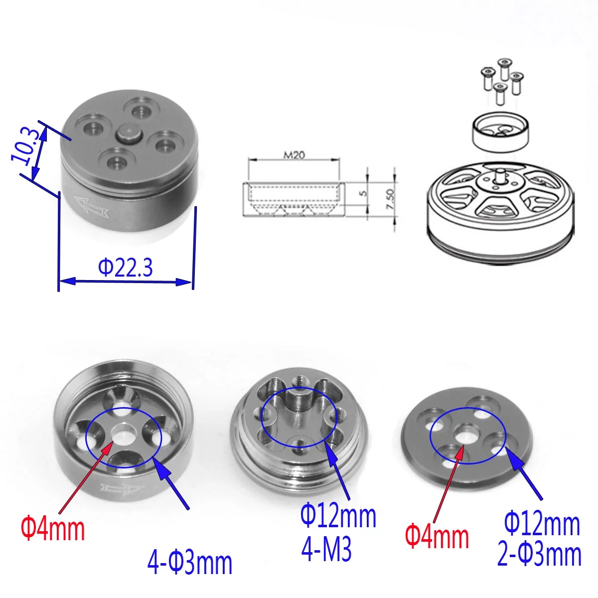 Super Light Quick Release Propeller Thread Self-tightening Prop Mount Adapter DIY A