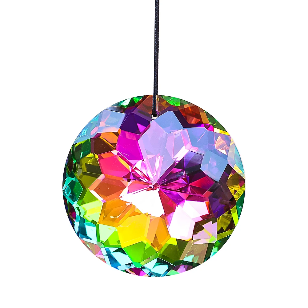 60MM Rainbow Faceted Prism Glass Buddhism Mandala Flower Crystal Aurora Sun Catcher Chandelier Dangle Parts Wedding Party Decor