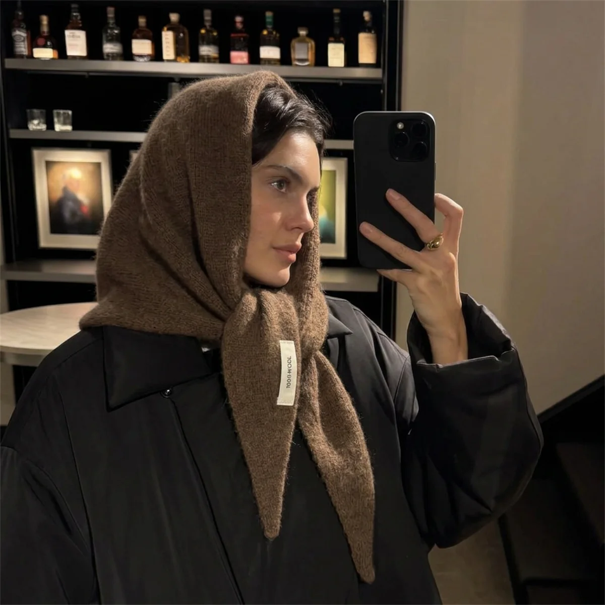 Solid 100% Wool Knit Triangle Scarf Women Lightweight Shawl Neck Wrap Versatile Scarves for Sweater Coat Daily Street Accessory