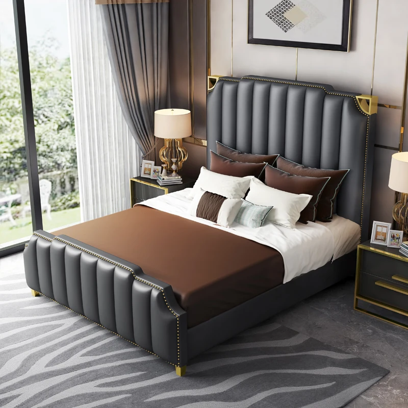 Modern Light Luxury Leather Bed Master Bedroom 1.8m Storage Double Wedding Bed Fashionable Confortable Lit 2 Personnes