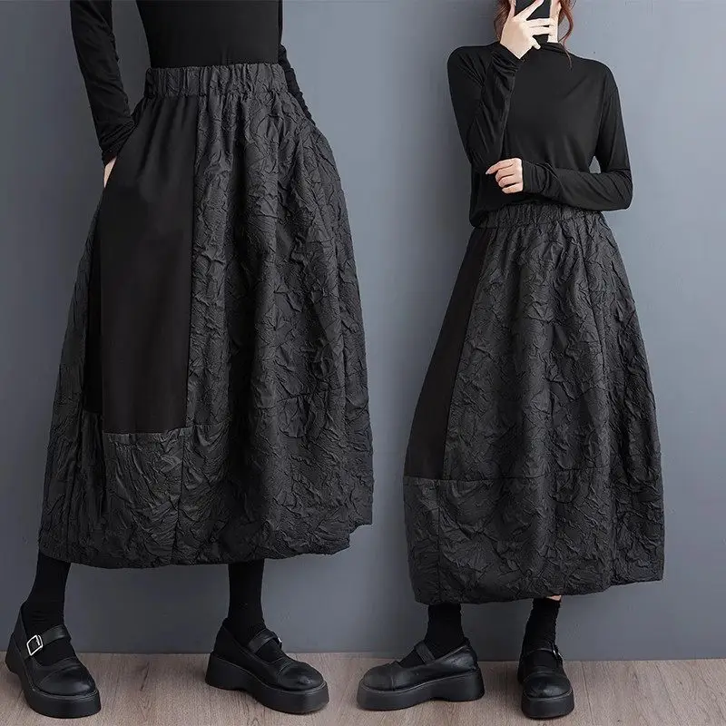 

Dark Style High Waist Skirt For Women 2025 Spring And Autumn New Retro Jacquard Contrasting Splicing Versatile A-Line Skirt A824