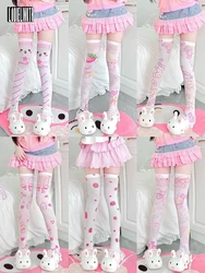 Cute Printed Rabbit Over The Knee Stockings Soft Girl Lolita Daughter Clothes Cute Strawberry Cosplay Velvet Thigh Stockings