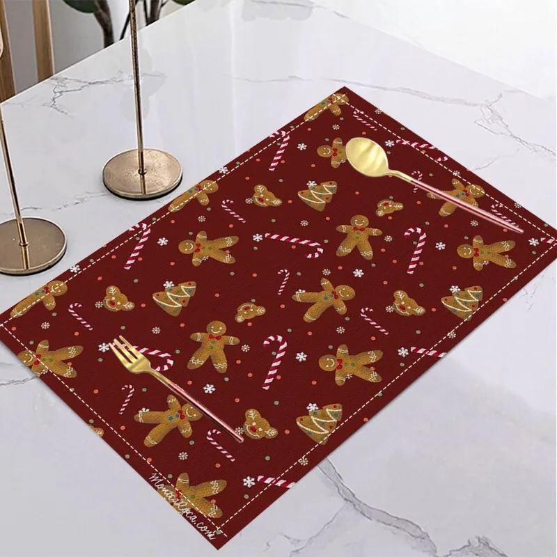 Christmas Gingerbread Man Placemats Holiday Table Home Kitchens for Christmas Halloween Thanksgiving and New Year Decorations