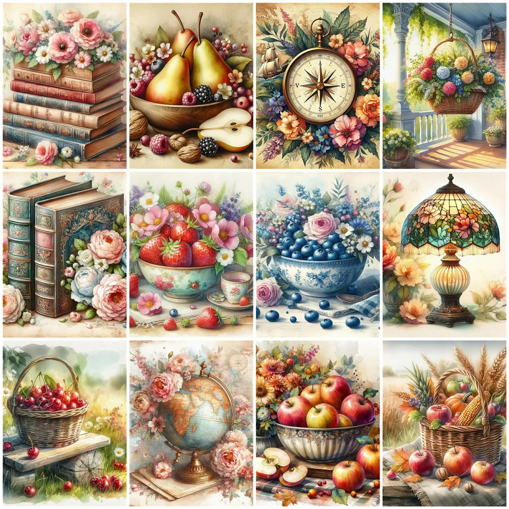 AZQSD Landscape Diamond Mosaic Fruits Book Cross Stitch Paintings with Rhinestones Embroidery New Arrival 30x40cm Decor for Home