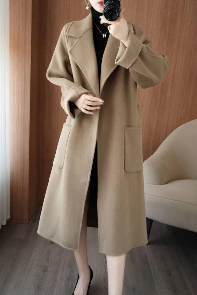 

2023 Pure Wool Double-faced Cashmere Autumn Winter New British Style Coat Women Long Profile Loose Wool Thickened Coat