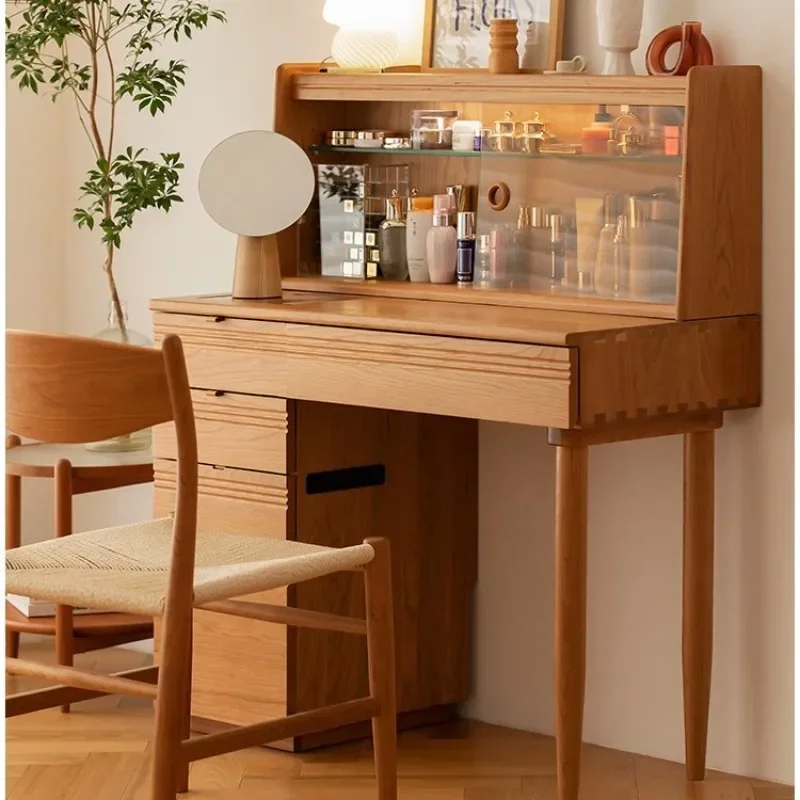 

Modern Simple Storage Makeup Table Minimalist Solid Wood Makeup Locker with Light