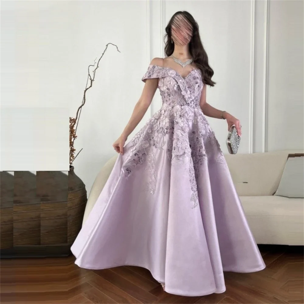 Customized Saudi Arabia Evening Dress Prom Off-the-shoulder A-line Ankle Length Skirts 3D Rose Flower Bespoke Occasion Dresses