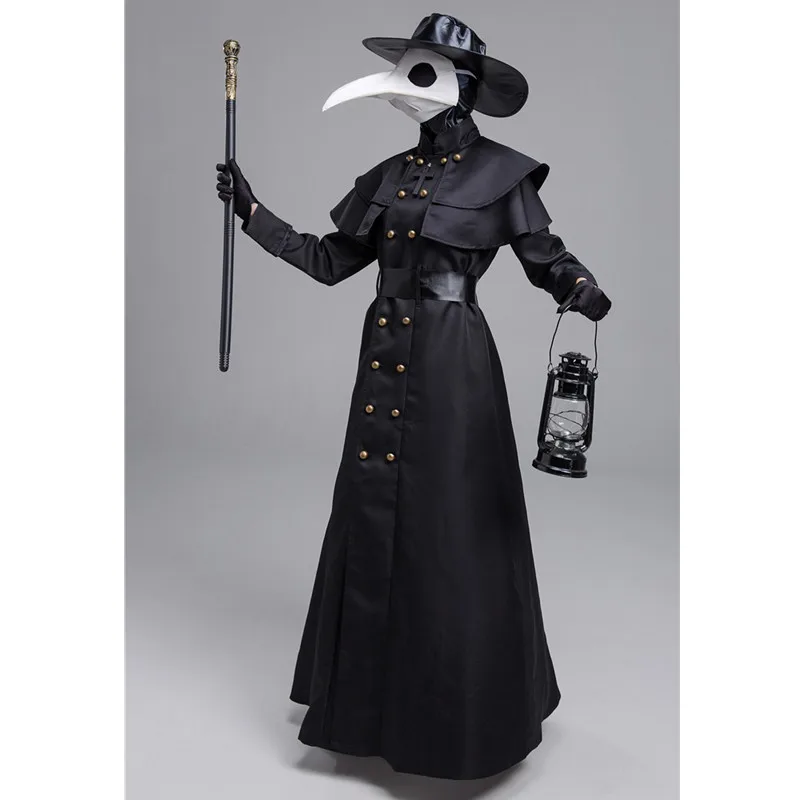 loween Maschera di corvo abbinata genitore-figlio Costume da medico della peste Costume da medico con becco di uccello Vestito in cotone poliestere per spettacoli teatrali
