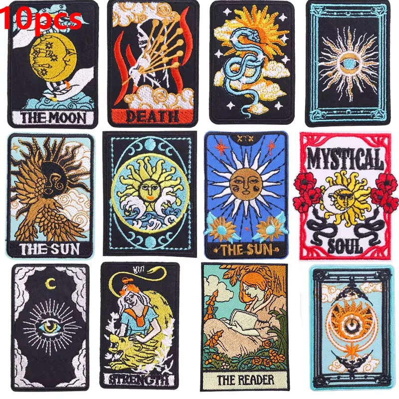 10 TEILE/LOS Tarot Karten Patch Stickerei Patches DIY Eisen Auf Patches Für Kleidung thermoadhäsive Patches Für Kleidung Großhandel