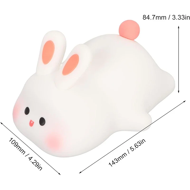 Cute Rabbit Night Light Silicone Nursery Sleeping Lamp USB Rechargeable Touch Switch Control Table Led for Child Girlfriend Gift