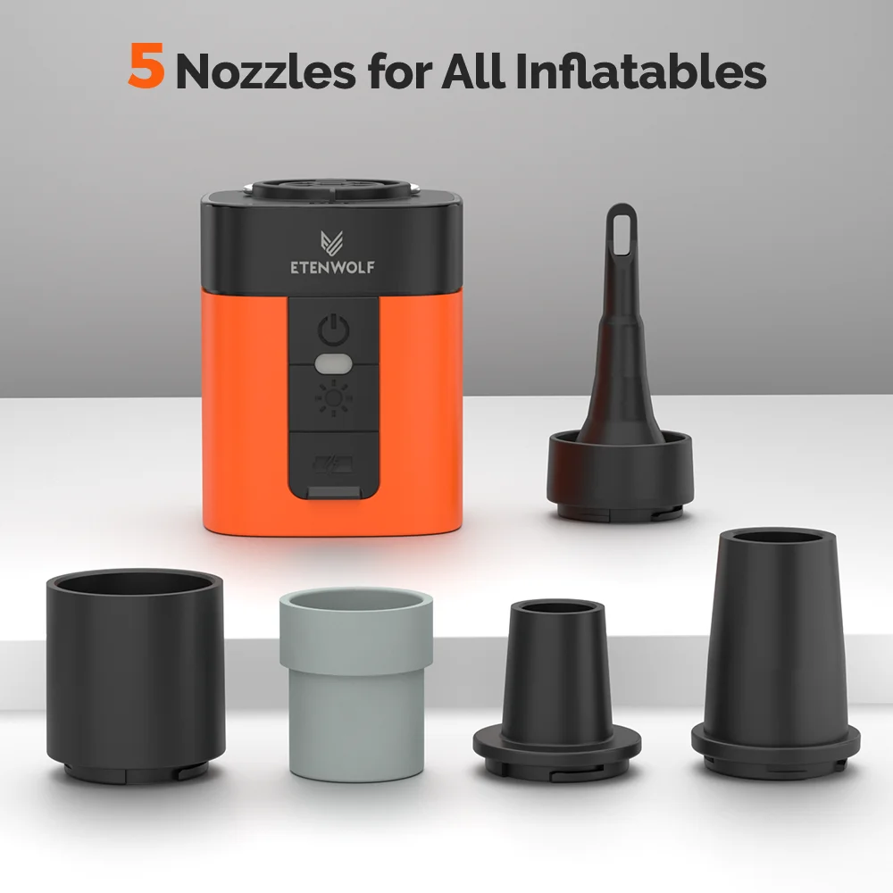 ETENWOLF Air 3 Elektrische Luftpumpe 2600mAh Akku & Licht Tragbare Campingpumpe für Luftmatratzen, Schlafunterlagen, Pool-Floats – Detail 4