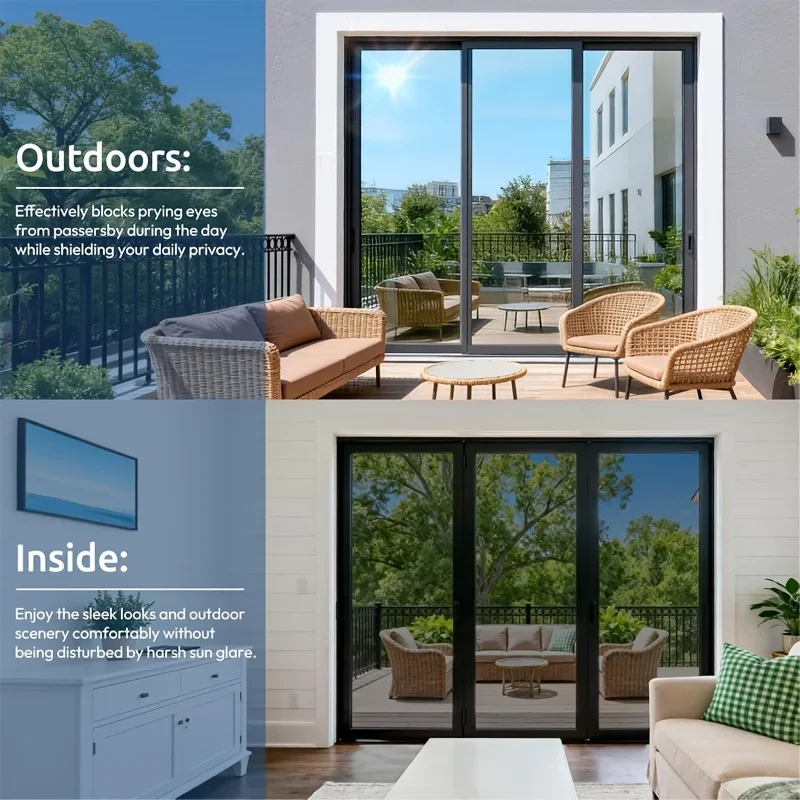 Heat Insulating One Way See Through Glass Film Static Cling Anti Peeping Sun Protection Silver Back Window Film for Home Office