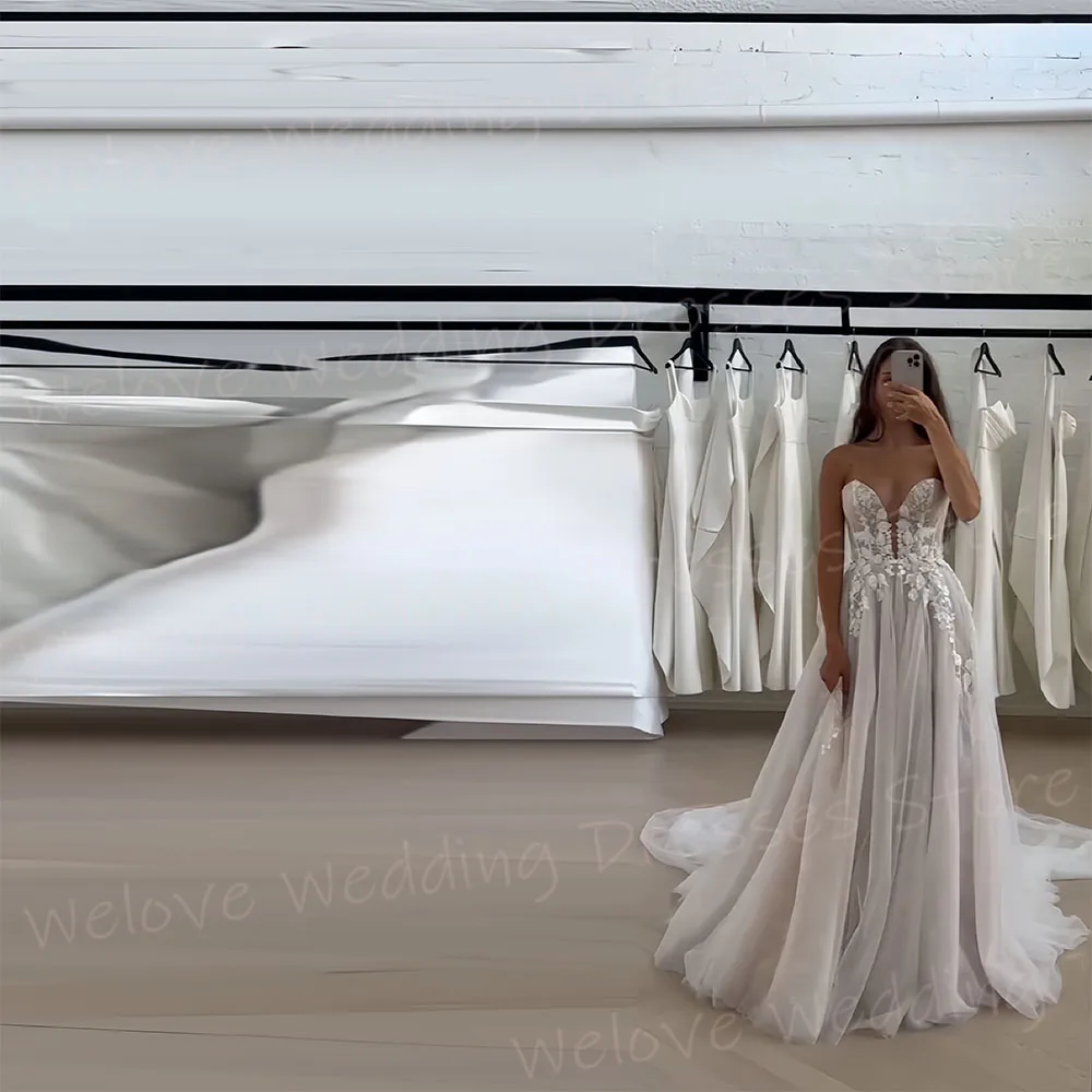 Vestidos De Novia elegantes De línea A para mujer, Vestidos De Novia personalizados con cuello en V sexys, sin mangas, sin espalda, Apliques De encaje, Vestidos De Novia