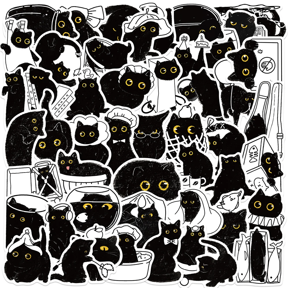 10/30/50pcs Cute Cartoon Black Cat Stickers Waterproof Graffiti Decals for Skateboard Phone Luggage Car Kawaii Kid Sticker Decor