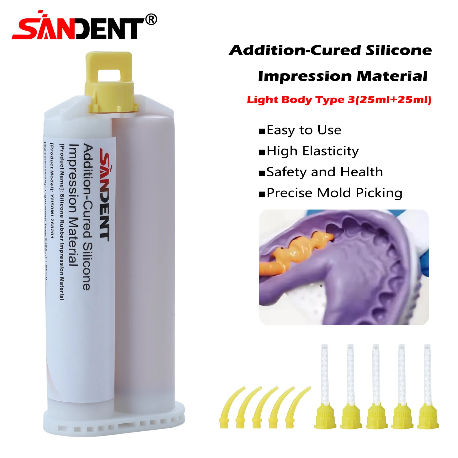 SANDENT Dental Impression Gun Mixing Dispenser Silicon Rubber Delivery Gun/Impression Material VPS Heavy/Light Body,Fast/Regular