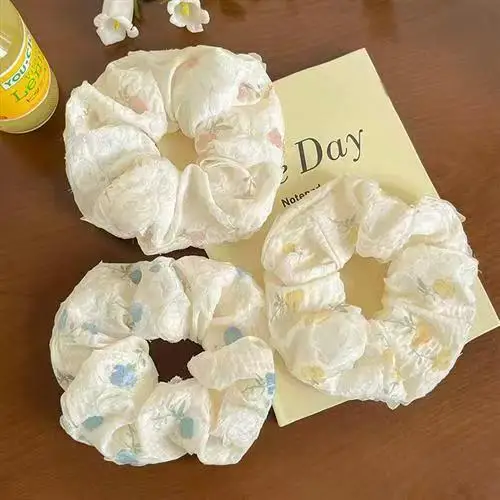 

Forest Floral Scrunchy for Women Ruffled Bubble Gauze Hair Tie 2026 New High Elastic Fresh Hair Rope Headwear Sturdy