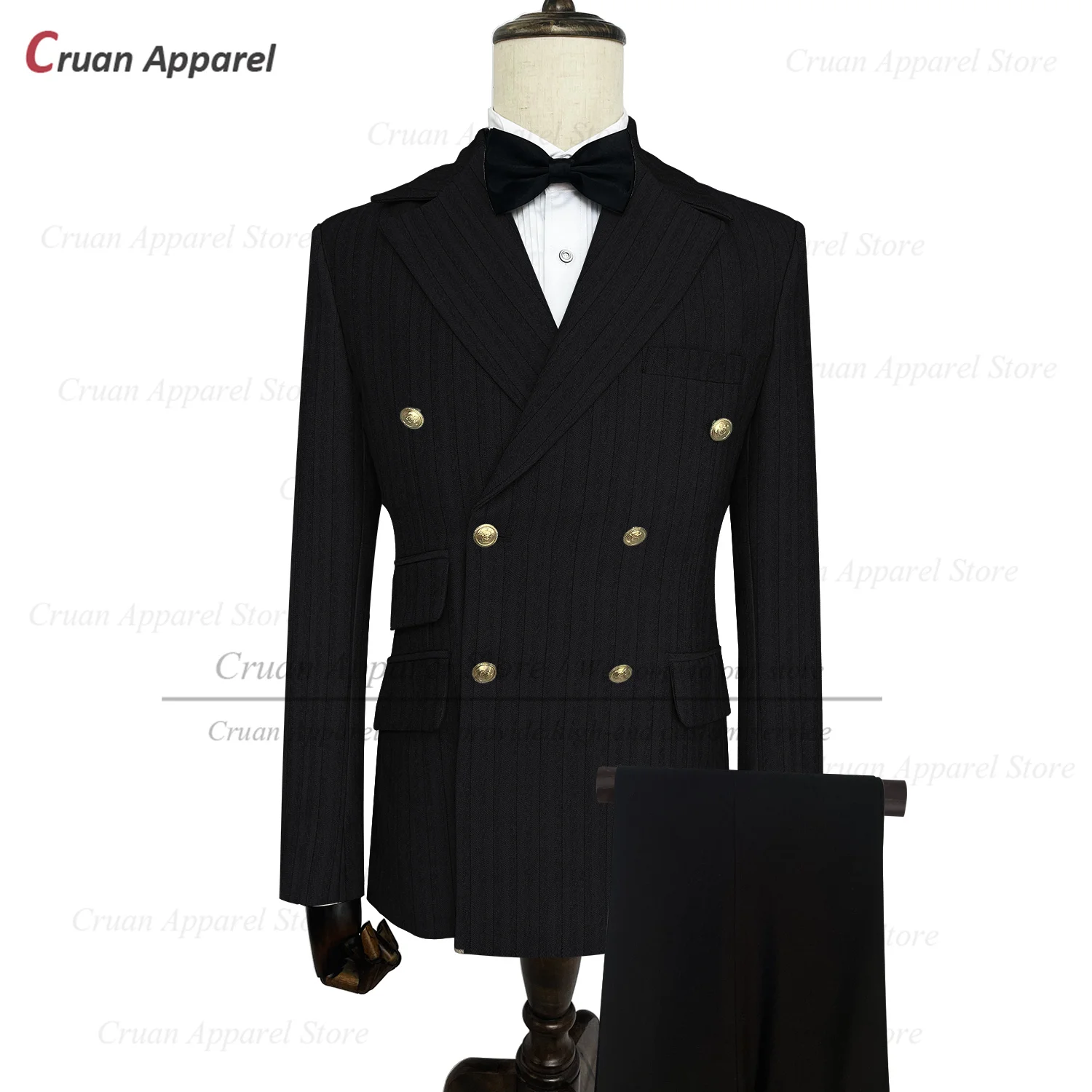 Luxury Strips Suits for Men Fashion Men‘s Blazer Pants 2 Piece Tailor-made New Designs Wedding Business Double Breasted Tuxedo