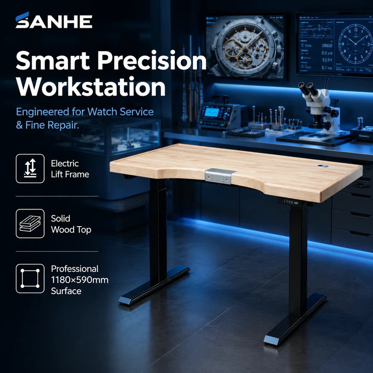 Electric Adjustable Jewelry Workbench Handmade From Solid Rubberwood