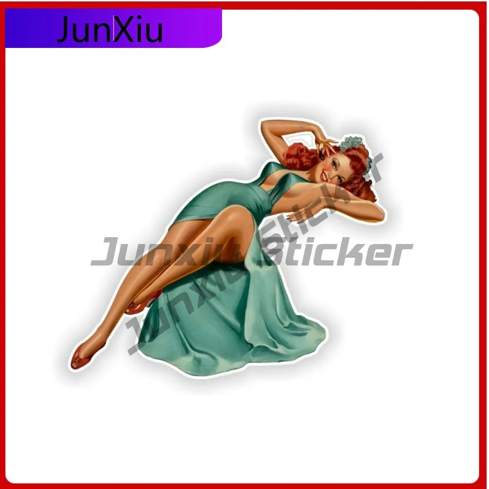

Pin Up Girl Sticker Vintage Sexy Green Dress Stickers Anti Scratch Decals Decorative Motorcycle Suv Ebike Stickers Car Cover Wat