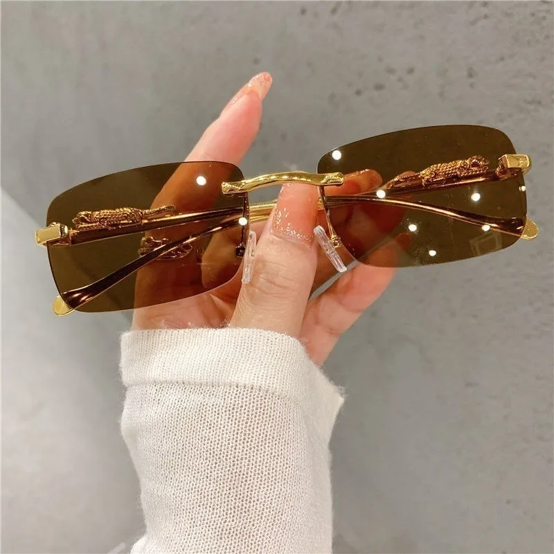 Retro Koreanische Sonnenbrille Meer Gepard Dekorative Rahmenlose Brille Anti UV400 Gradient Cut Objektiv Elegant – Detail 7