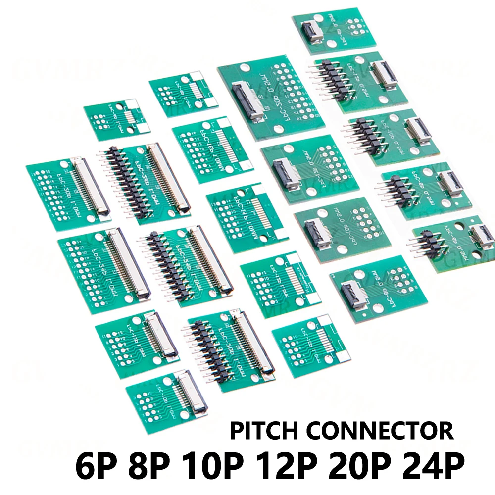 0.5mm 1.0mm SMT Adapter to 2.54mm hole FPC FFC Cable Welded board With Pin / Empty Board 6P 8P 10P 12P 20P 24P pitch Connector