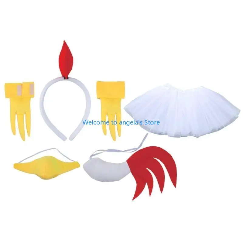 X4YC Zestaw kostiumów wielkanocnego kurczaka Opaski na uszy kurczaka Rękawiczki Tutus z ogonem i pyskiem dla dzieci