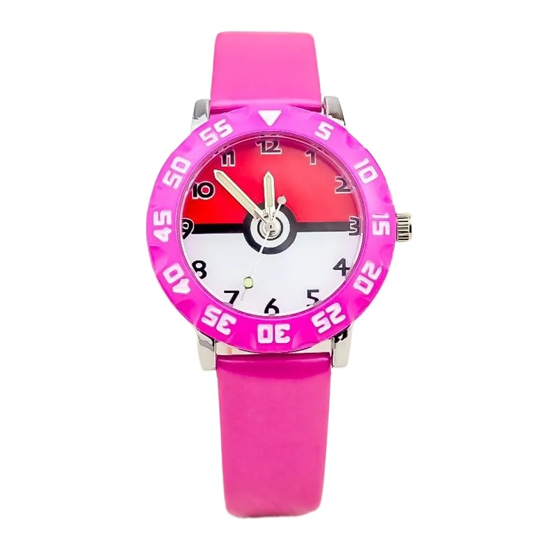 Miniso Anime Cartoon Pokemon Poké Balls Round Quartz Boys Girls Student Watch Children Leather Belt Wristwatch Christmas Gifts