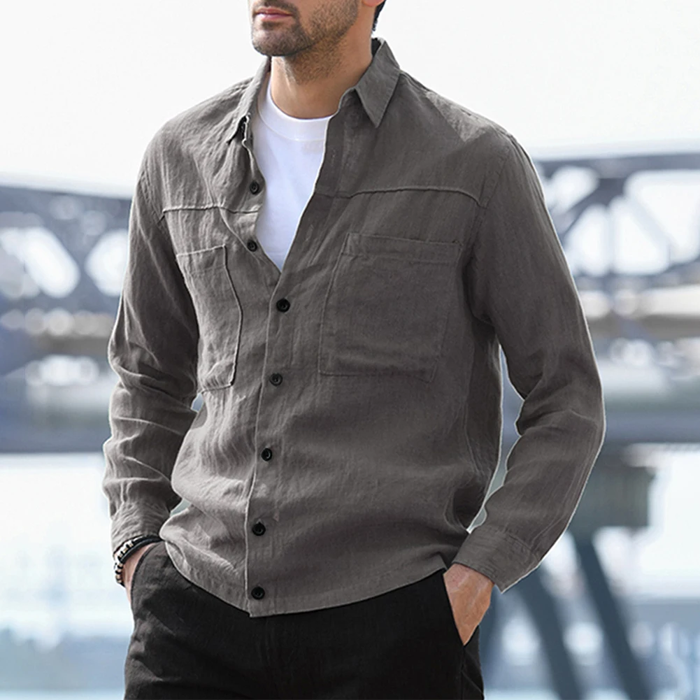 Mens Lapel Shirts Tops Casual Button Down Blouse T Shirt Long Sleeve Top Autumn Blouse
