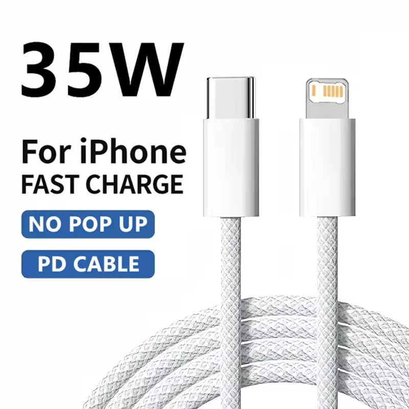 1m 2m Cable Trenzado PD 35W Carga Rápida para iPhone 13 14 Pro Max 11 12 mini X XR XS Max 7 8 Plus Carga Rápida USB-C Datos 4