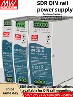 Mean Well SDR-120-24 DIN Rail Switching Power Supply with 12V/24V/48V output, 5A/10A/20A current, and 75W/240W/480W rated power