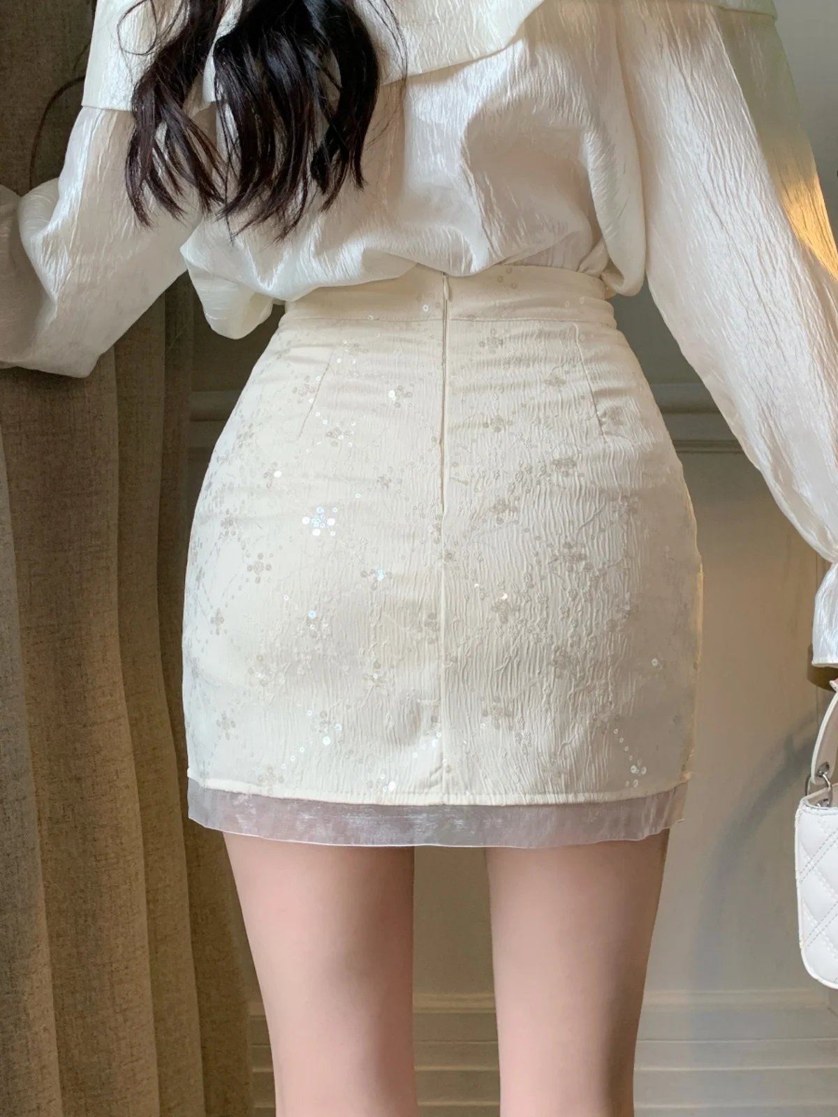 

Ele High Waist A-Line Skirt Women's Summer Embroidery Sequin Slimming Midi Skirt Commute Sle Pure Color Regenerate...