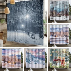 Winter Woods Snowy Shower Curtain Bathroom Bathtub Partition Fabric Decoration Christmas Snowflake Waterproof Shower Curtains