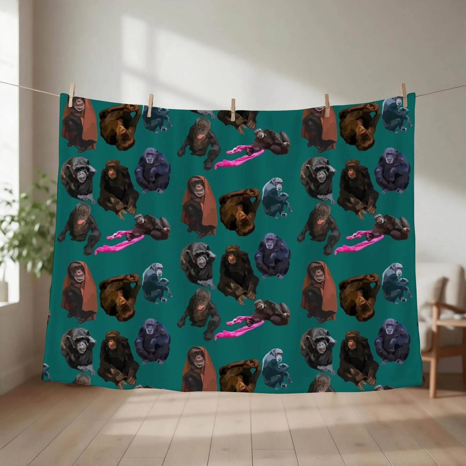 Mixed chimp Throw Blanket couch cozy soft plush fuzzy picnic outdoor blanket