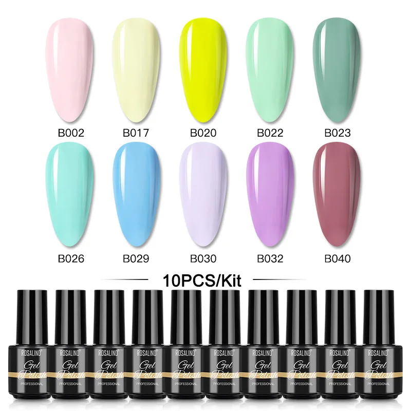 

ROSALIND 10Pcs/Set Color Gel Nail Polish Set Semi Permanent UV LED Gel Varnish Soak Off Nail Gel Art Summer Design Nails Gel Set