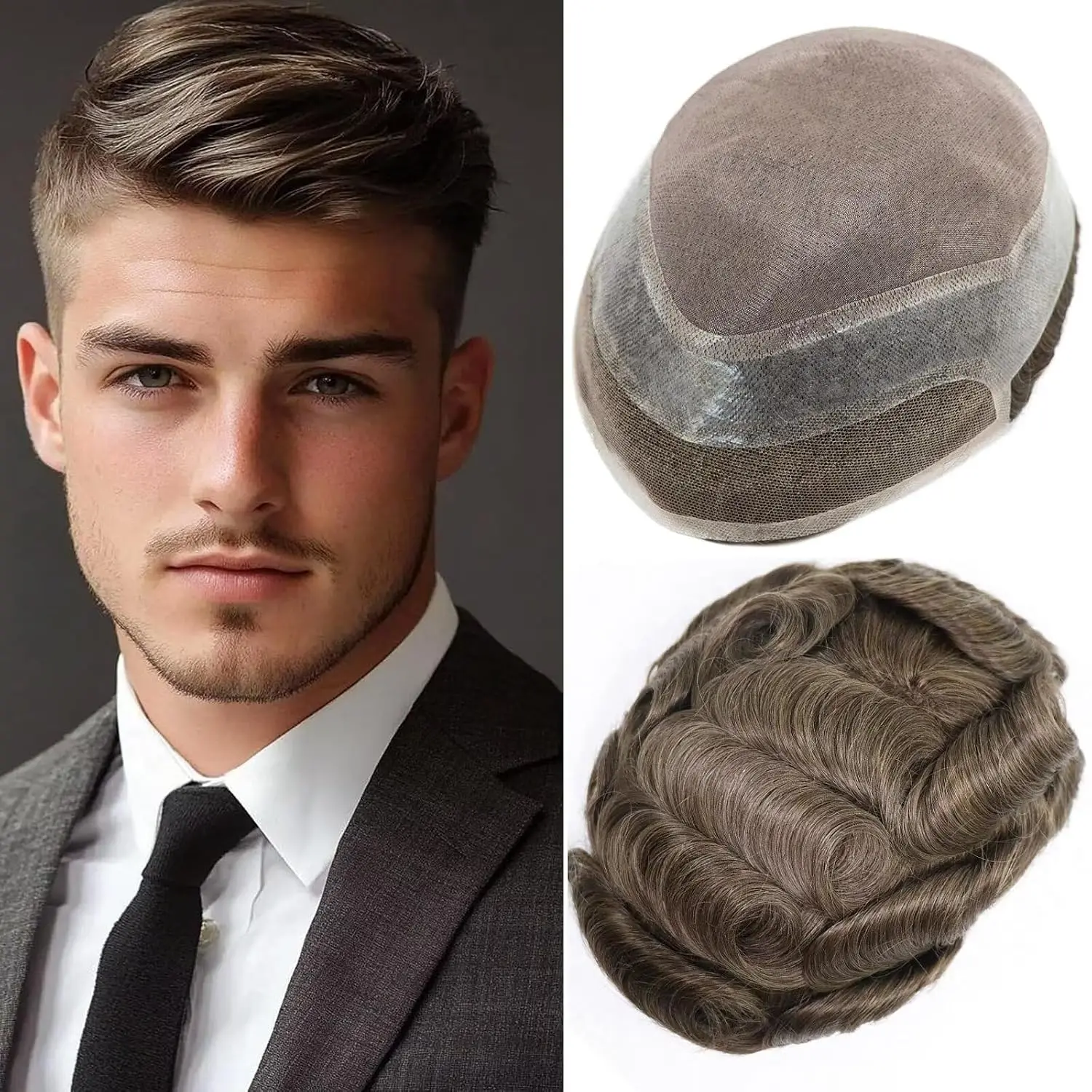 Serapghicwig Toupee for Men 0.03 Thin Skin Double Knots 100% Human Hair System for Men Wigs Men's Toupee Durable Men's Toupee Real Hair Base Size 8x10 Inch Colour #5 Light Brown