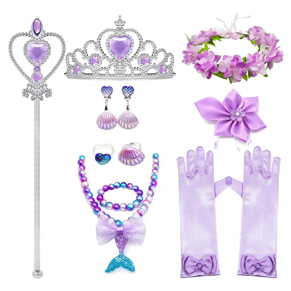 Mermaid Accessories Gloves Wand Crown Jewelry Set Wig Necklace Braid for Princess Dress Clothing Cosplay Halloween Birthday