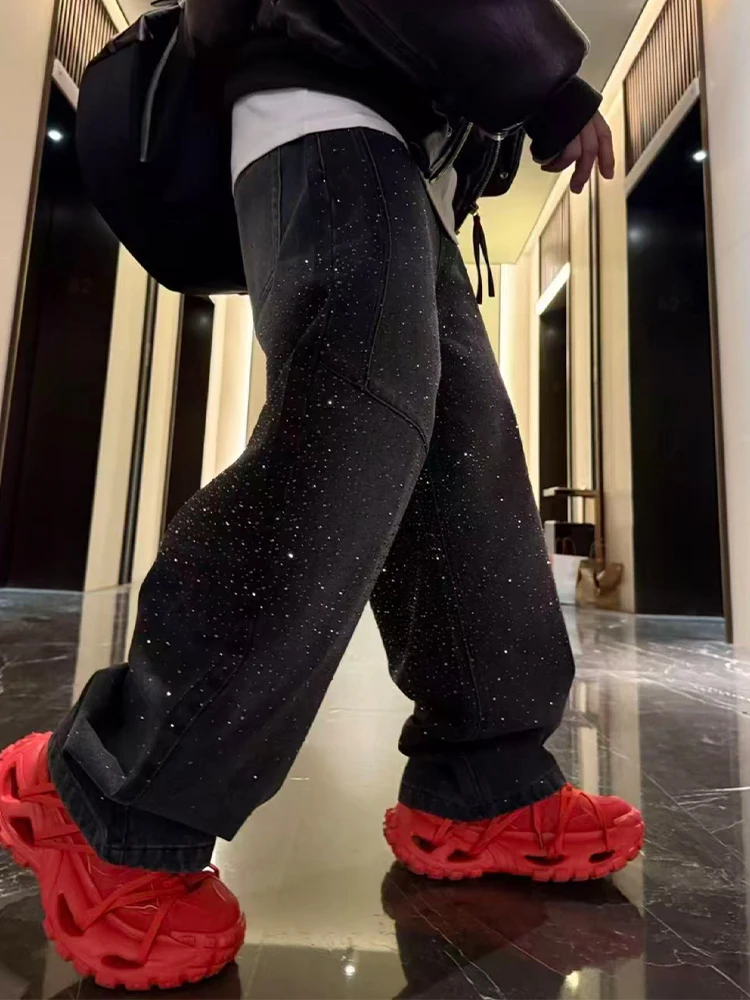 

Мужские джинсы Tianxing с эффектом потертости, свободного прямого кроя, весенние, модные, в уличном стиле, длинные, повседневные, из денима