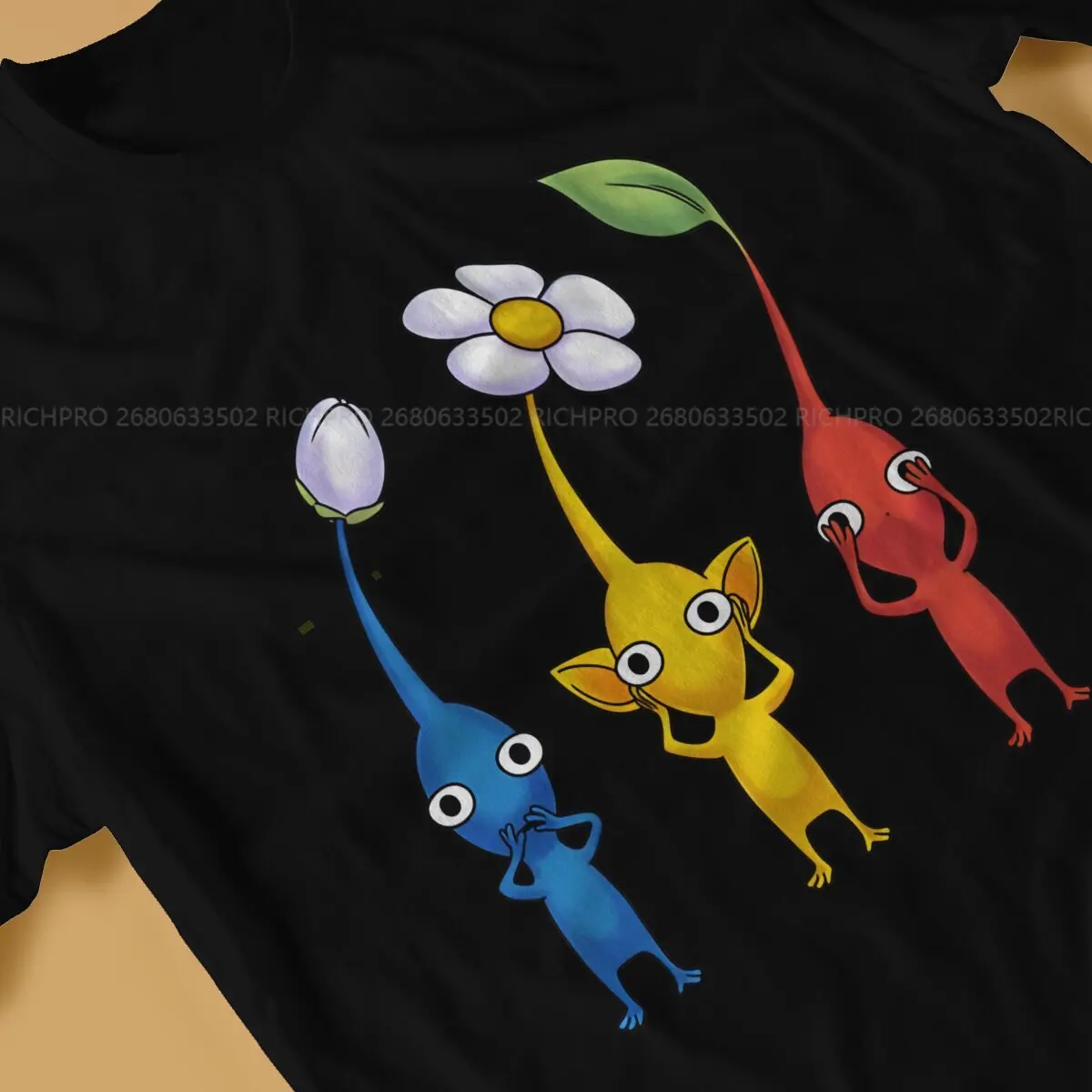 Dos homens três sábio algodão t-shirt, Pikmins jogo, distintivo, streetwear, moderno, original