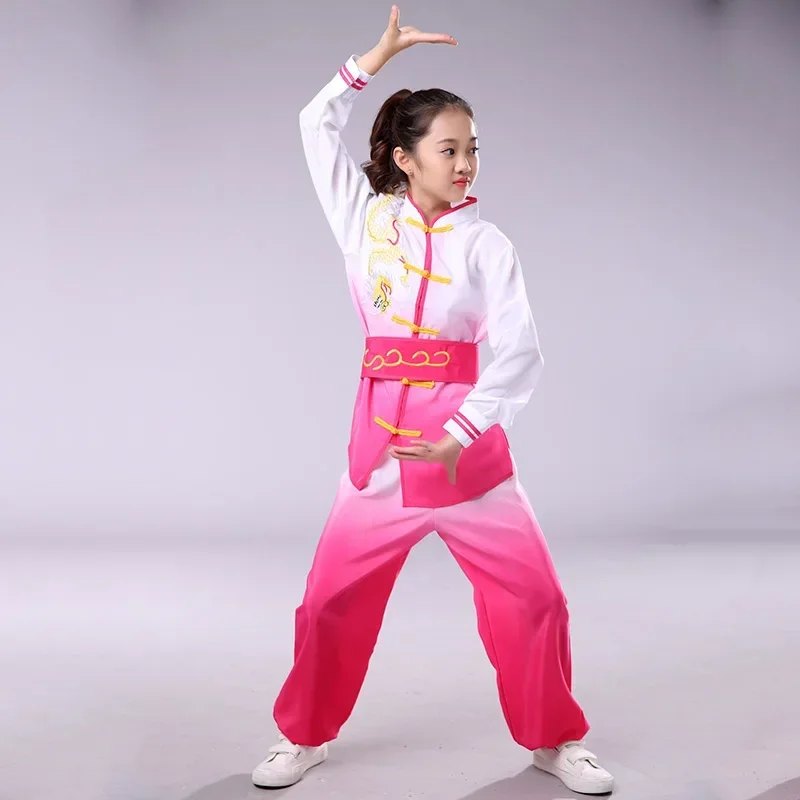 Costume tradizionale cinese Wushu Kid Kungfu Tai Chi Abiti Shaolin Arti marziali Uniformi per spettacoli teatrali per ragazze dei ragazzi MN4