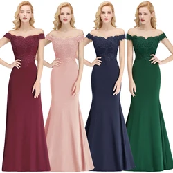 Dusty Pink Sexy Off Shoulder Evening Party Dresses For Women Elegant Satin Mermaid Prom Gown Formal Cocktail Maxi Robe De Soiree