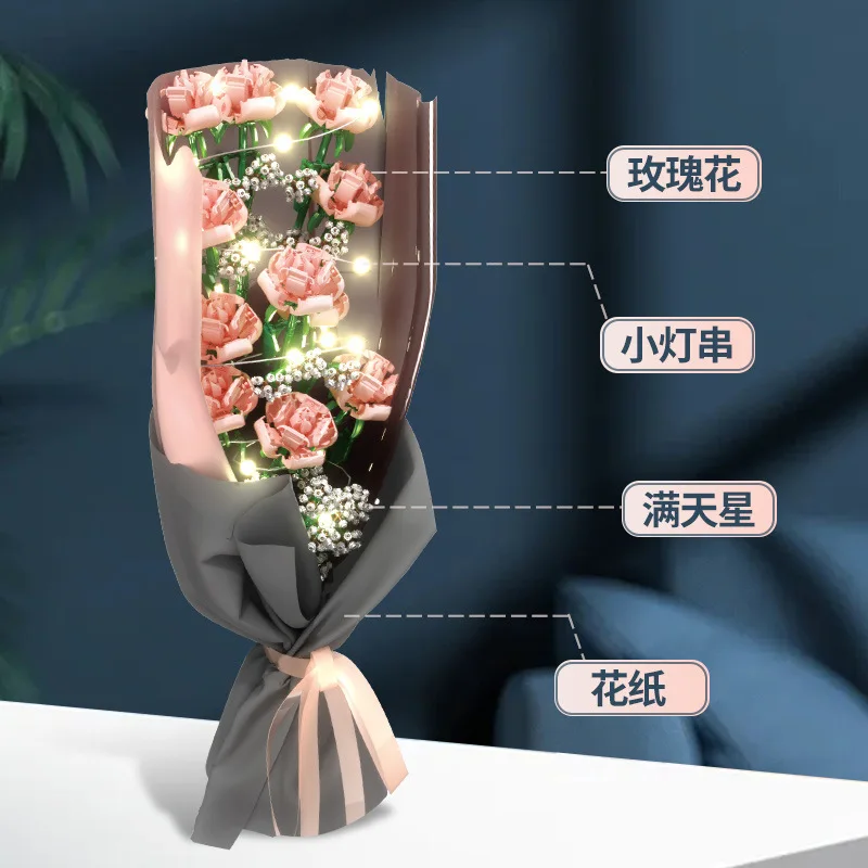 

Подарочный набор с букетом роз, конструктор-цветок для мальчиков и девочек, подарок на День святого Валентина для лучшего друга, арт. 601216