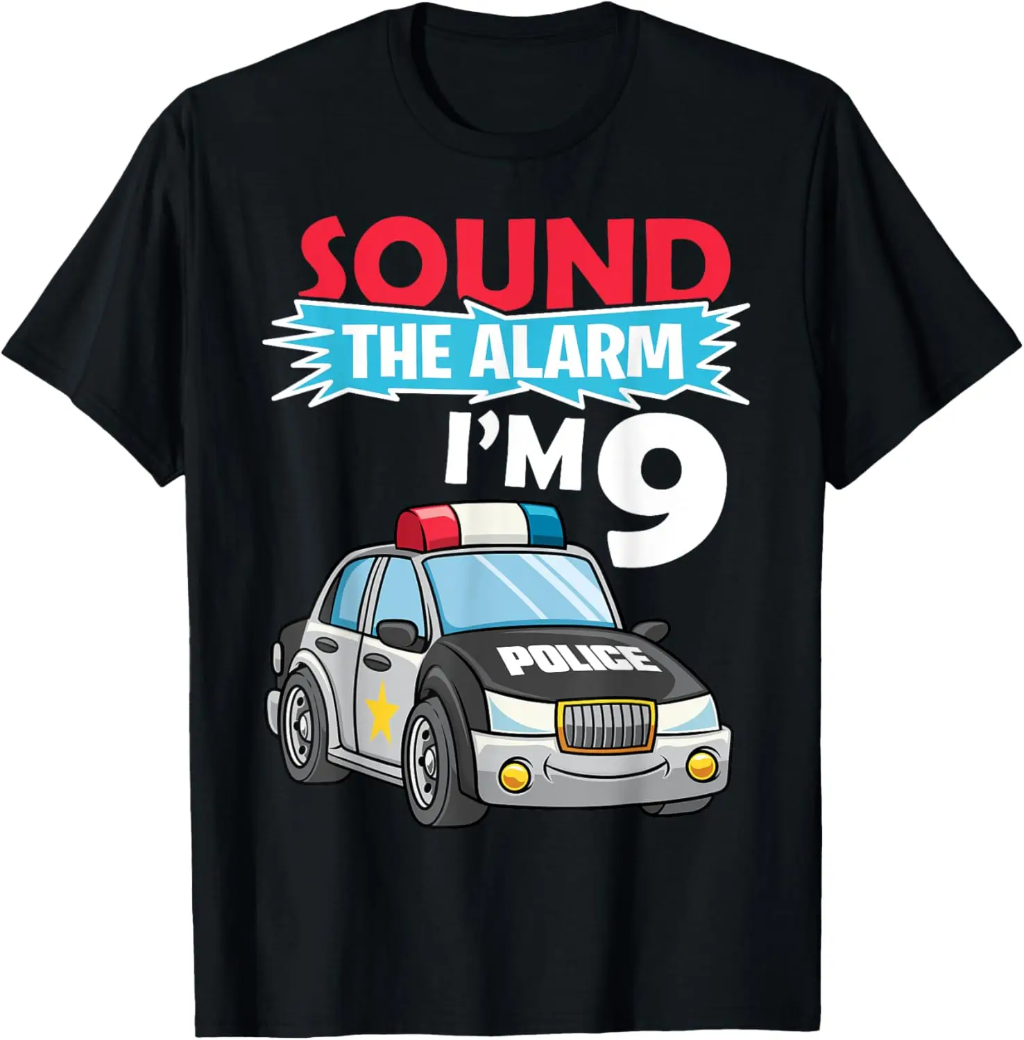 Birthday Boy Shirt 9 Years Old Kids Police Car Policeman Cop T-Shirt