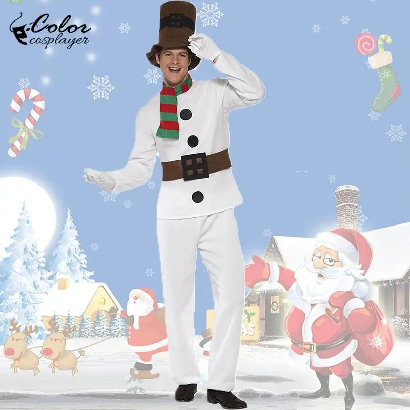 Costume de Cosplay de Noël pour Homme et Femme, Déguisement de Bonhomme de Neige, Ensemble de ix, Vêtements pour Adultes, Tenue de Carnaval Fantaisie